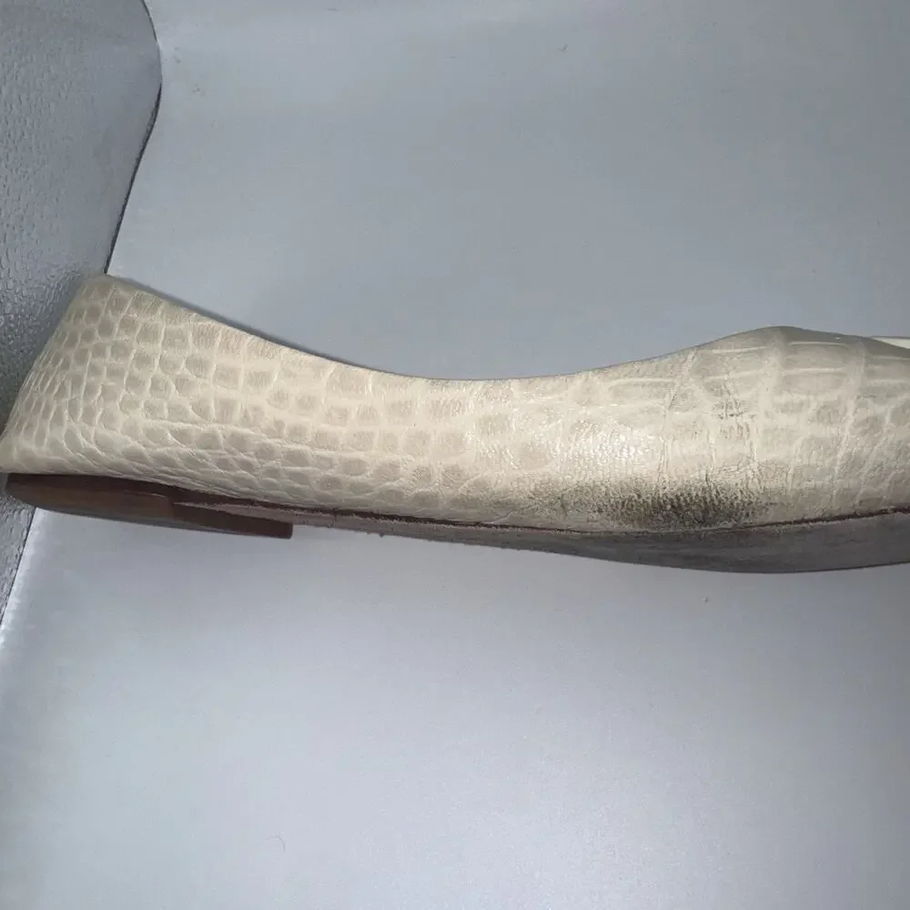 Tory Burch Georgia Ballet Flats Ivory Croc Embossed Logo Womens 10.5M